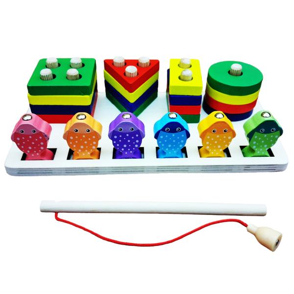 Colorful Wooden Shape Matching & Magnetic Fishing Montessori Puzzle Board Toys