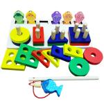 Colorful Wooden Shape Matching & Magnetic Fishing Montessori Puzzle Board Toys