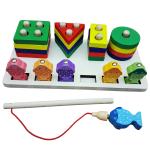 Colorful Wooden Shape Matching & Magnetic Fishing Montessori Puzzle Board Toys