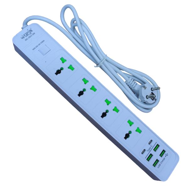 Urja (Q5U-2M) 4 Port, 4 USB & 2 Port PD Charging 16A 2500W (max) Multiplug with Plug Bush Teeth Technology