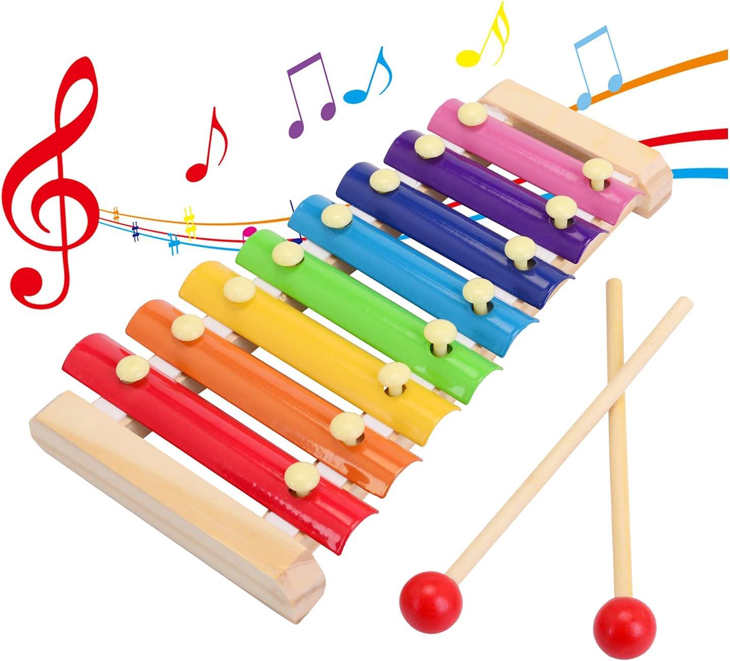 Wooden Xylophone for Kids- 8 Key Hand Knock Musical Instrument Toy with Colorful Keys & Mallets